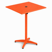 Glownary Square Bar Height Outdoor Table, Orange Powder-Coated Aluminum, 32x32x42 Inch, UV-Resistant, Umbrella Hole, 4 Seating Capacity