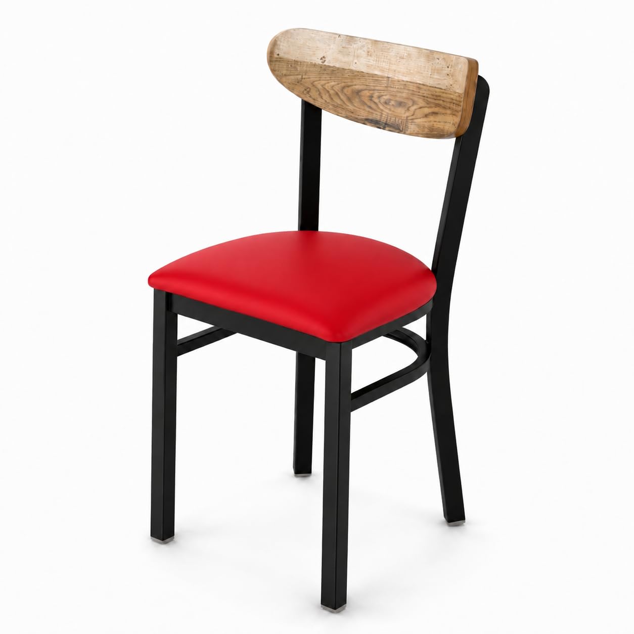 Glownary Boomerang Chair, Black Metal Frame with Red Vinyl Padded Seat, Driftwood Back, Mid-Century Style, Indoor Dining, 32 x 16.25 x 16.5 Inches