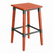 Glownary Industrial Backless Bar Stool, Rustic Mahogany, Wood and Steel Frame, 28.5 Inch Height, 350 lb Capacity, Indoor Use