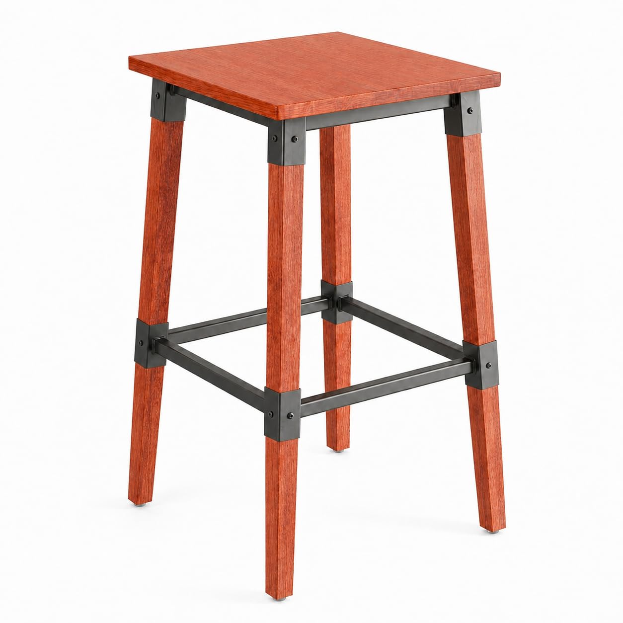 Glownary Industrial Backless Bar Stool, Rustic Mahogany, Wood and Steel Frame, 28.5 Inch Height, 350 lb Capacity, Indoor Use