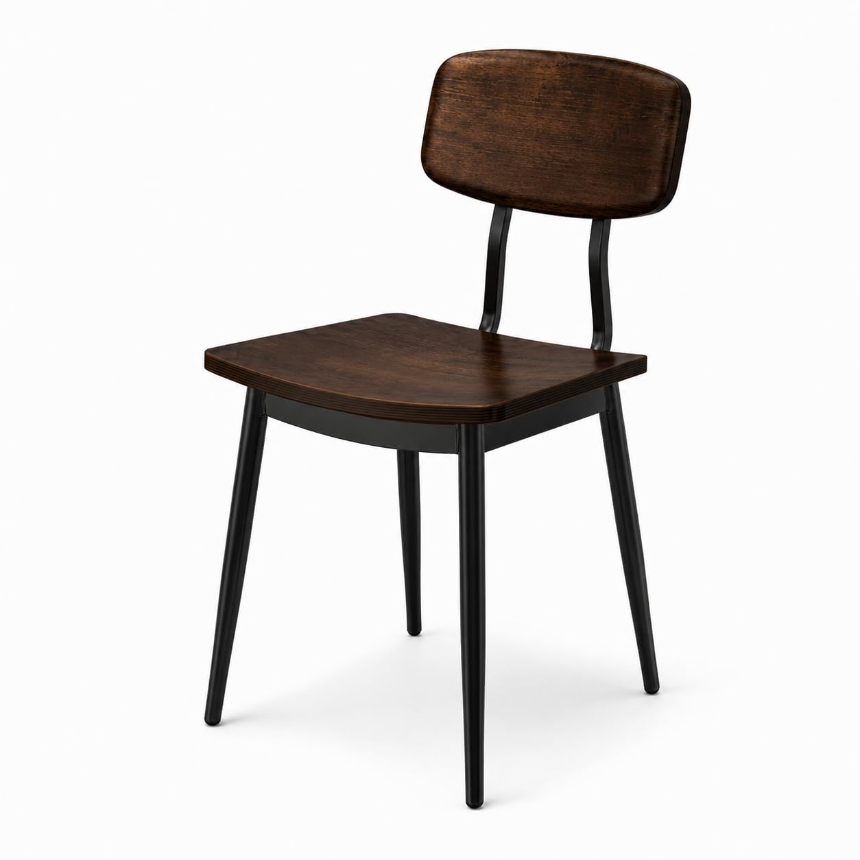 Glownary Mid-Century Chair, Black Metal Frame with Espresso Wood Seat, 17.25x18.5x32.5 Inch, 300 lb Capacity, Indoor
