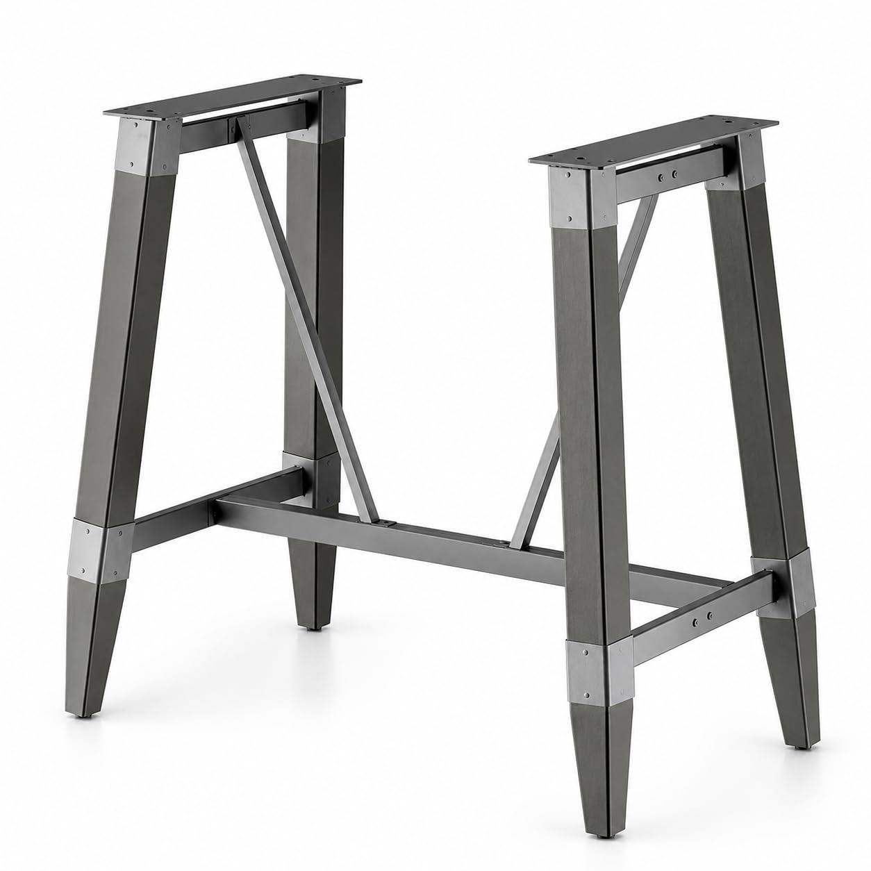 Glownary Industrial Bar Height Trestle Table Base, Slate Gray Wood with Steel Frame, 36.75 x 28.25 x 40.75 Inches, 300 lb Capacity