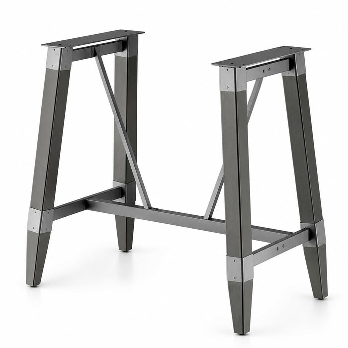 Glownary Industrial Bar Height Trestle Table Base, Slate Gray Wood with Steel Frame, 36.75 x 28.25 x 40.75 Inches, 300 lb Capacity
