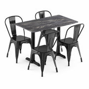 Glownary Rectangular Dining Table Set with 4 Black Steel Cafe Chairs, Letizia Laminate Top, 27.5x47.2 Inch, Indoor Outdoor Use