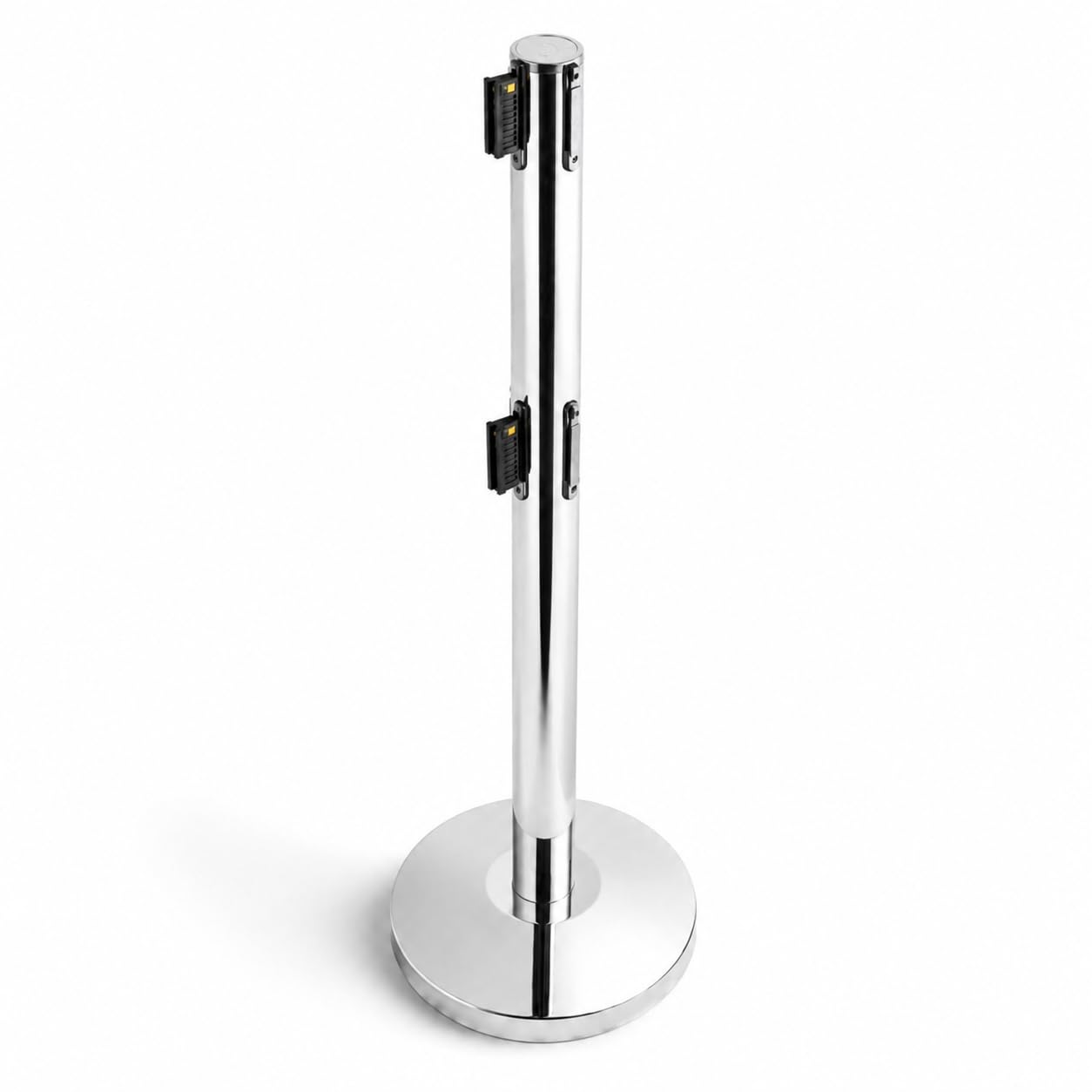 Glownary [ 2 Chairs Chrome ADA Compliant Stanchion with Dual 10' Retractable Belt, 40 Inch Height, Silver, Weighted Base, 12.5 Inch Base Diameter