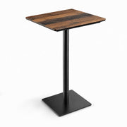 Glownary Excalibur Square Bar Height Table, Textured Farmhouse Wood Finish, Brown Laminate Top, Black Steel Base, 27.5x27.5x41.75 Inch, Indoor Outdoor Use