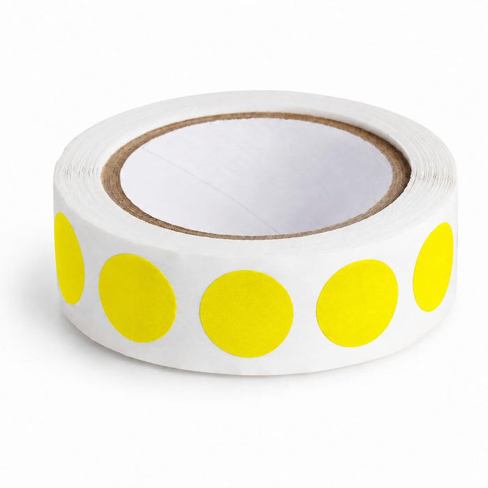 Yellow Round Inventory Labels, 1/2 Inch, Semi-Gloss Paper, 500 Labels Per Roll, Permanent Adhesive