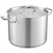 24 Qt Commercial Stock Pot with Cover, Stainless Steel, Aluminum-Clad Bottom, NSF Listed, Induction Ready, Dishwasher Safe, 10.5 Inch Height