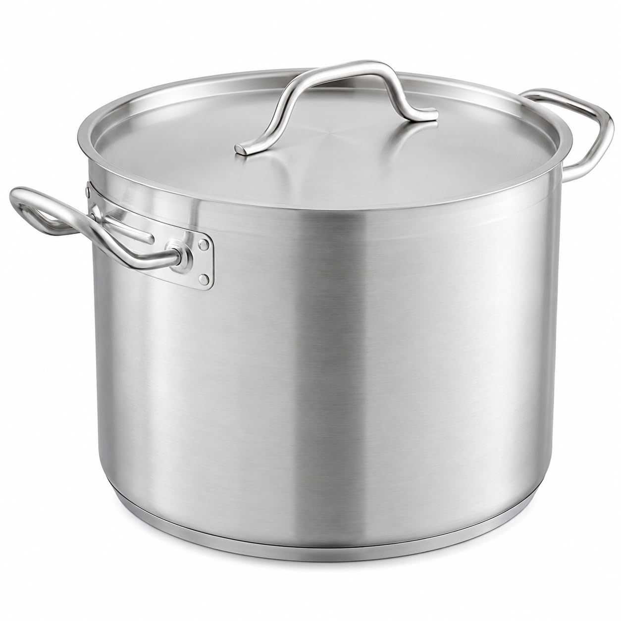 24 Qt Commercial Stock Pot with Cover, Stainless Steel, Aluminum-Clad Bottom, NSF Listed, Induction Ready, Dishwasher Safe, 10.5 Inch Height