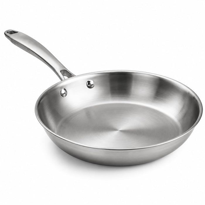 Glownary SS3 Series 10-Inch Tri-Ply Stainless Steel Fry Pan, Silver, NSF Listed, Induction Ready, Oven Safe, Dishwasher Safe, Ergonomic Handle, Professional Grade Cookware