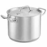 SS1 Series 8 Qt Heavy-Duty Stainless Steel Stock Pot with Aluminum-Clad Bottom, NSF Listed, Induction Ready, Dishwasher Safe, Silver with Cover, 6.25 Inch Height