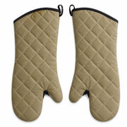 17-Inch Flame Retardant Oven Mitts with Neoprene Gusset, Beige Poly-Cotton, Heat Protection up to 450°F, Ambidextrous Design, Commercial Kitchen Use