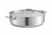 12 Qt Stainless Steel Brazier with Lid – Heavy Duty 20-Gauge Braising Pan with 4mm Aluminum-Clad Bottom – Induction Ready, Oven & Dishwasher Safe – Commercial Grade Round Brazier
