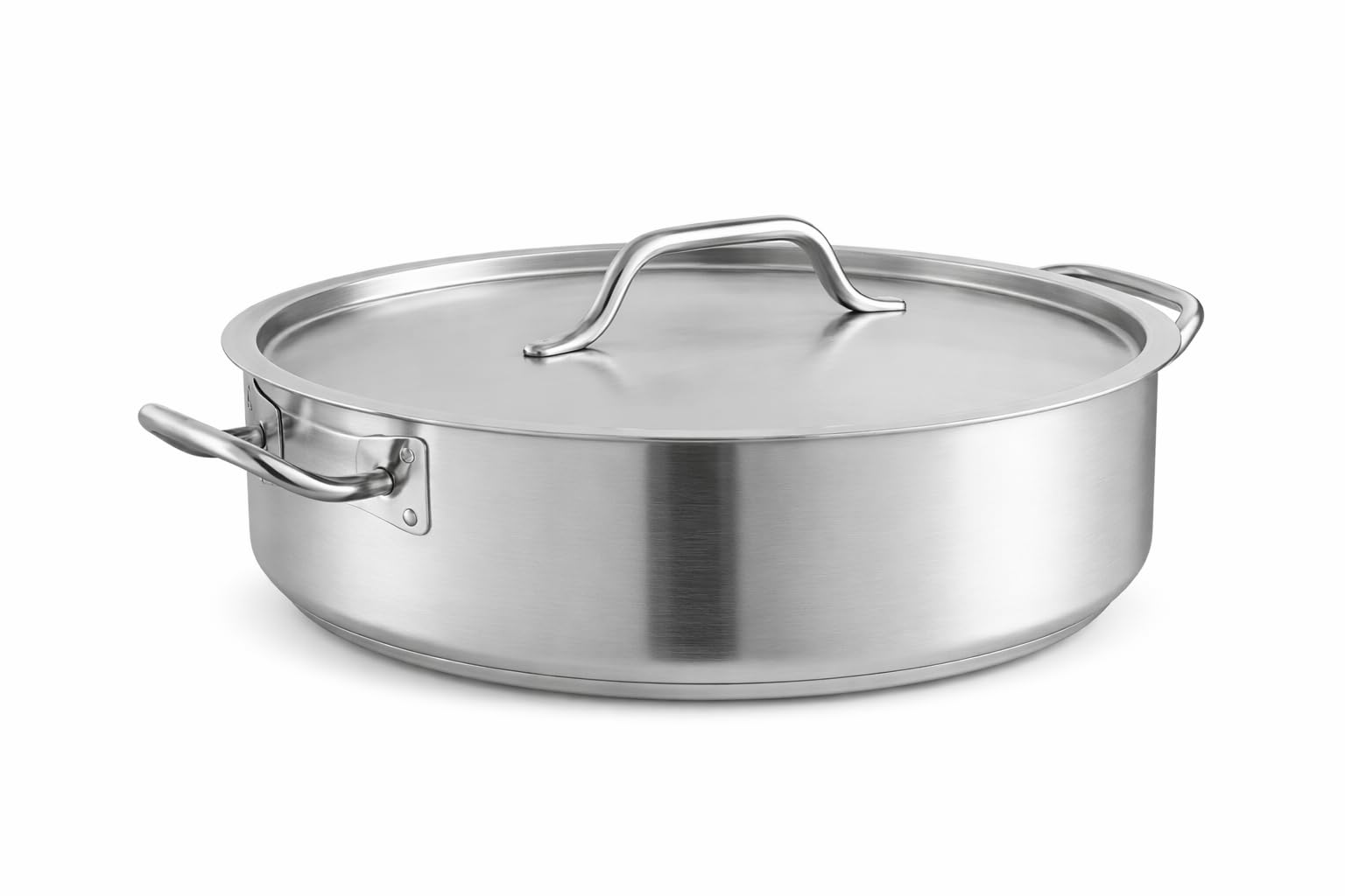12 Qt Stainless Steel Brazier with Lid – Heavy Duty 20-Gauge Braising Pan with 4mm Aluminum-Clad Bottom – Induction Ready, Oven & Dishwasher Safe – Commercial Grade Round Brazier