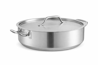 12 Qt Stainless Steel Brazier with Lid – Heavy Duty 20-Gauge Braising Pan with 4mm Aluminum-Clad Bottom – Induction Ready, Oven & Dishwasher Safe – Commercial Grade Round Brazier