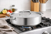 12 Qt Stainless Steel Brazier with Lid – Heavy Duty 20-Gauge Braising Pan with 4mm Aluminum-Clad Bottom – Induction Ready, Oven & Dishwasher Safe – Commercial Grade Round Brazier view 2