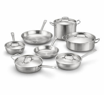 12-Piece Induction Ready Stainless Steel Cookware Set, NSF Listed, 4mm Aluminum-Clad Bottom, Silver, with Saucier Pans, Saute Pan, Brazier, Stock Pot, SS1 Series