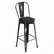 Glownary Industrial Bar Height Barstool, Distressed Onyx Black Steel Frame with Wood Seat, 46.5-Inch Indoor Cafe Chair, 400 lb Capacity