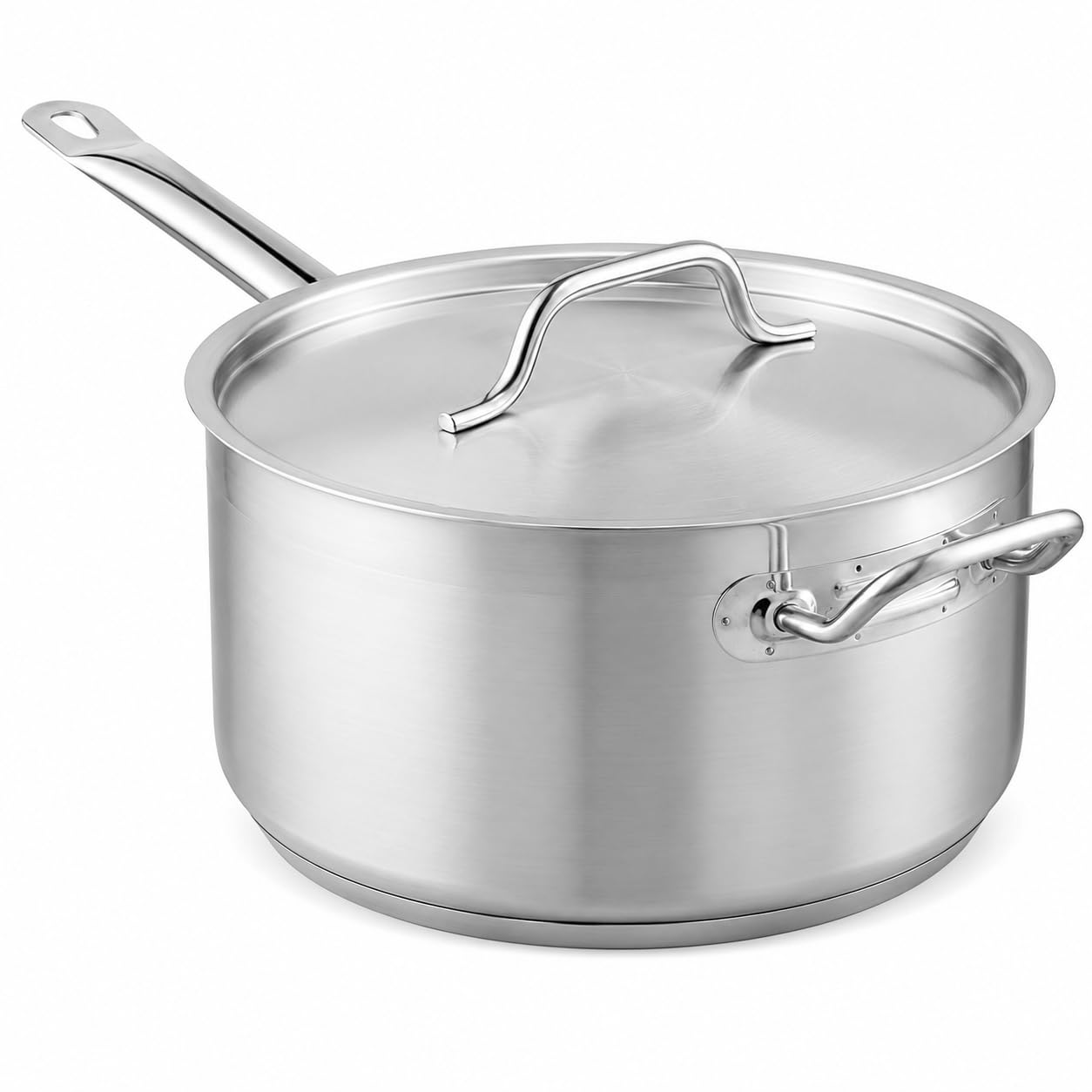 SS1 Series 10 Qt. Stainless Steel Sauce Pan with Aluminum-Clad Bottom, Helper Handle, NSF Listed, Induction Ready, Dishwasher Safe, 6.5 Inch Height