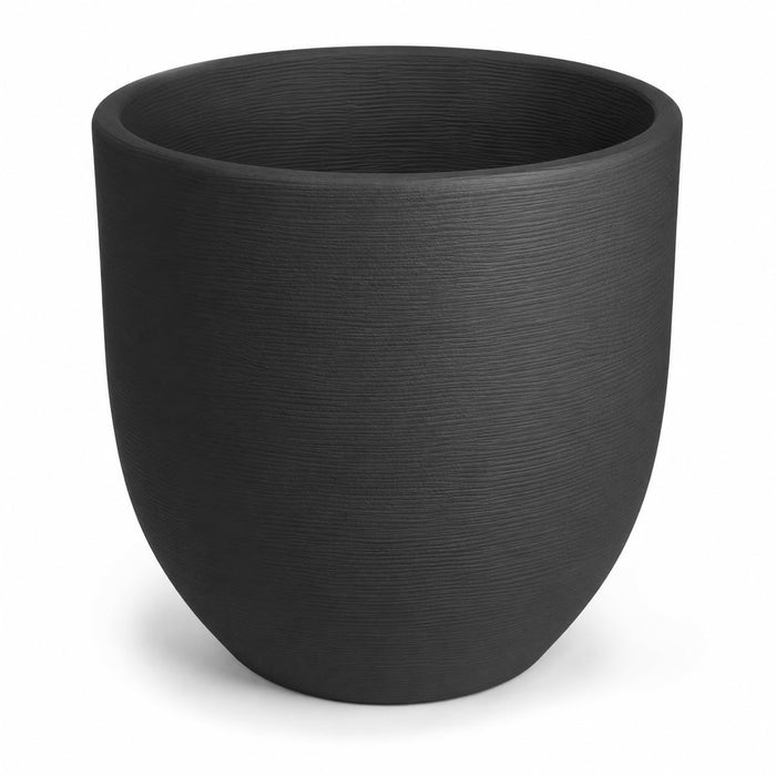 Glownary Erin Round Planter, Black Polyethylene, 19.5 x 17.75 Inches, 11 Gallon, UV-Resistant, Stackable, Indoor Outdoor Use