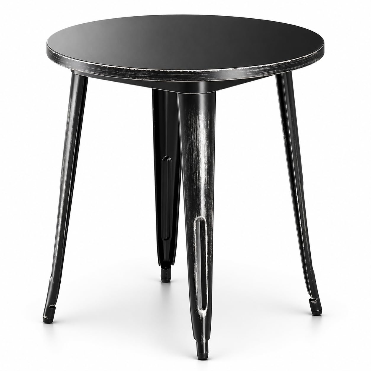 Glownary 30-Inch Round Steel Outdoor Table, Distressed Onyx Black, Standard Height, Powder-Coated, Indoor/Outdoor Use, 3-4 Seating Capacity