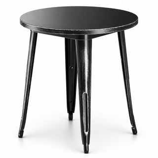 Glownary 30-Inch Round Steel Outdoor Table, Distressed Onyx Black, Standard Height, Powder-Coated, Indoor/Outdoor Use, 3-4 Seating Capacity