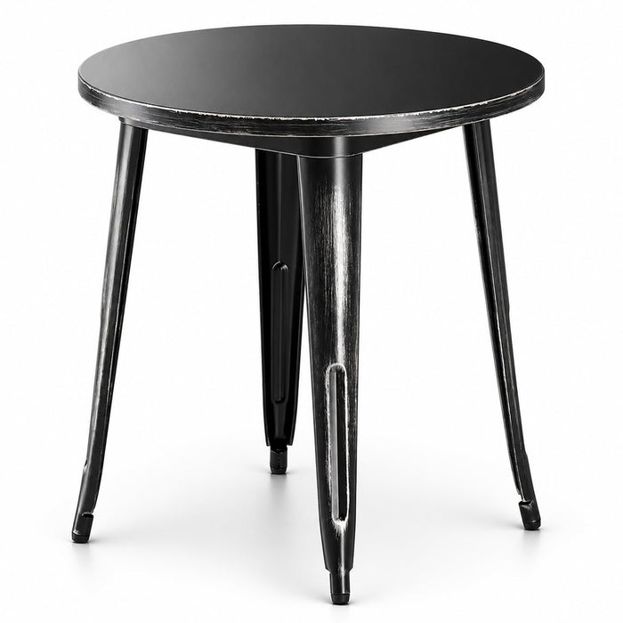 Glownary 30-Inch Round Steel Outdoor Table, Distressed Onyx Black, Standard Height, Powder-Coated, Indoor/Outdoor Use, 3-4 Seating Capacity
