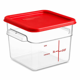 Glownary 6 Qt Clear Square Polycarbonate Food Storage Container with Red Lid, NSF Listed, Stackable, Dishwasher Safe, 8.75x8.75x7.31 Inches, 6 Pack