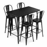 Glownary Alloy 48 x 30 Inch Bar Height Outdoor Table Set with 4 Steel Barstools, Distressed Onyx Black, Powder Coated, Indoor/Outdoor Use