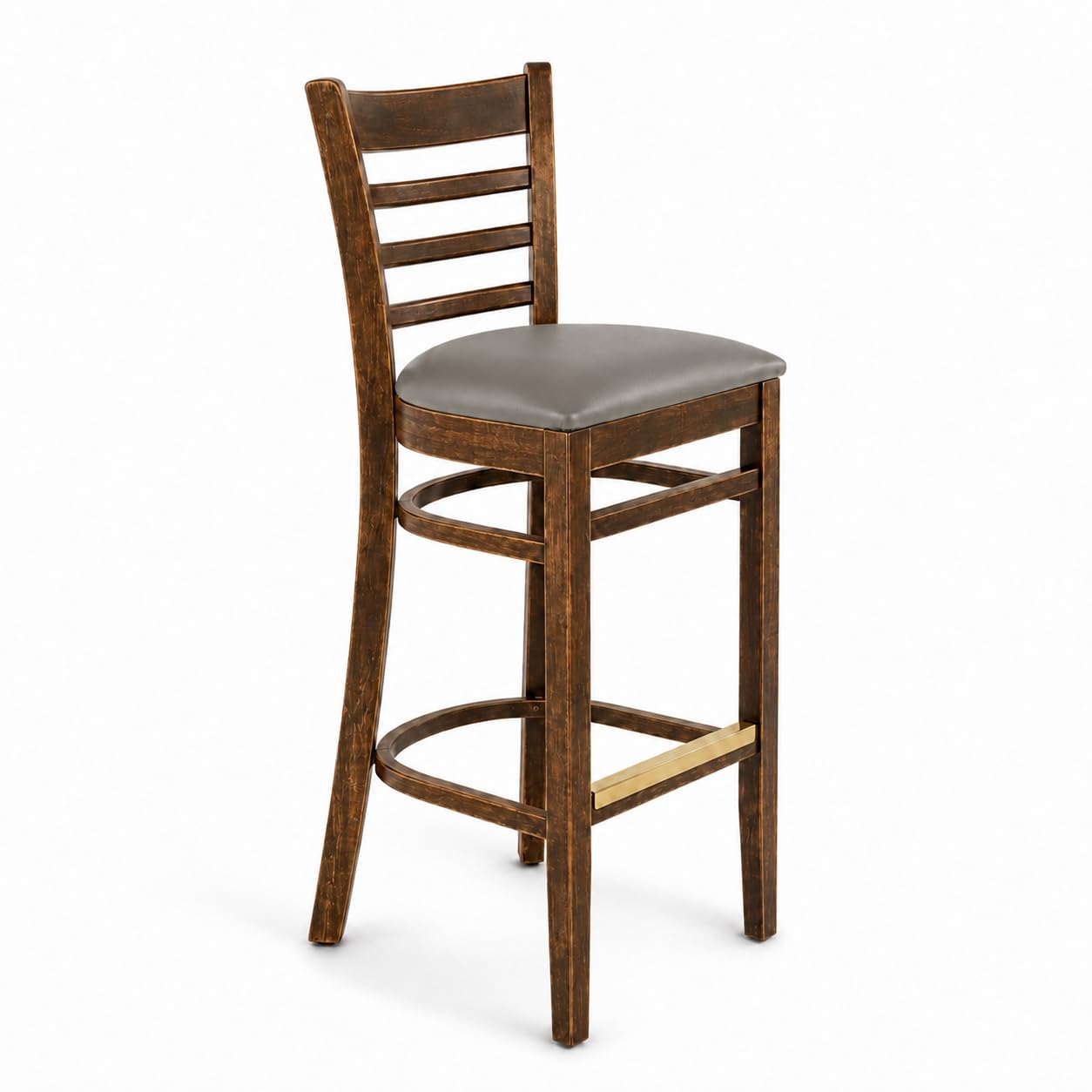 Glownary Vintage Wood Ladder Back Bar Stool, Beechwood Frame, Dark Gray Vinyl Padded Seat, 43.4 Inch Height, 350 lb Capacity, Traditional Style, Indoor Use