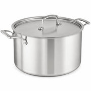 12 Qt Tri-Ply Stainless Steel Stock Pot with Cover, NSF Listed, Induction Ready, Dishwasher Safe, 6.3 Inch Height, Silver Satin Finish
