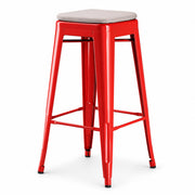 Glownary Alloy Ruby Red Outdoor Backless Barstool with Gray Fabric Magnetic Cushion, 30 Inch Bar Height, 400 lb Capacity, Stackable Steel Frame