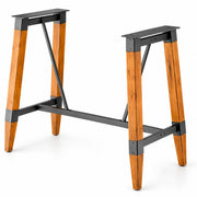 Glownary Industrial Bar Height Table Base, Honey Maple Finish, Steel and Wood Trestle Design, 56.75x28.25x40.75 Inches, 300 lb Capacity, Indoor Use