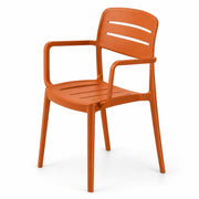 Glownary [ 4 Chairs] Alto Terracotta Resin Arm Chair, Slat Back Design, Stackable, Outdoor Dining, 350 lb Capacity, 23.8x20.8x32.7 Inches
