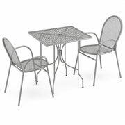 Glownary Harbor Gray Outdoor Dining Set with 24 x 30 Inch Rectangular Mesh Table, 2 Stackable Steel Arm Chairs, Powder-Coated Finish for Patio