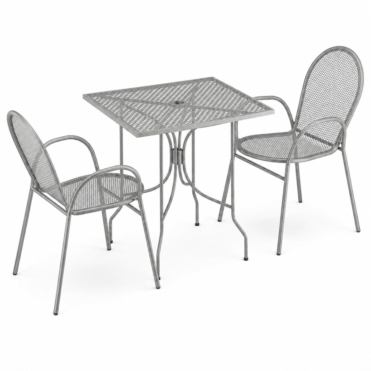 Glownary Harbor Gray Outdoor Dining Set with 24 x 30 Inch Rectangular Mesh Table, 2 Stackable Steel Arm Chairs, Powder-Coated Finish for Patio