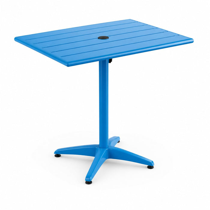 Glownary 24 x 32 Inch Blue Powder-Coated Aluminum Outdoor Dining Table, Square with Umbrella Hole, Weather-Resistant, 30 Inch Height, 2 Person Seating