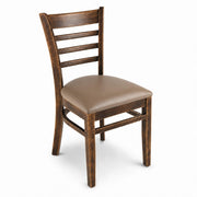 Glownary Vintage Wood Ladder Back Chair, Brown Beechwood Frame, Taupe Vinyl Padded Seat, 33.4 Inch Height, 350 lb Capacity, Traditional Style, Indoor Use