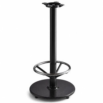 Glownary Cast Iron Bar Height Table Base, 22 Inch, Black Powder Coated Steel, with Chrome Footrest, Self-Leveling Feet, Indoor Use
