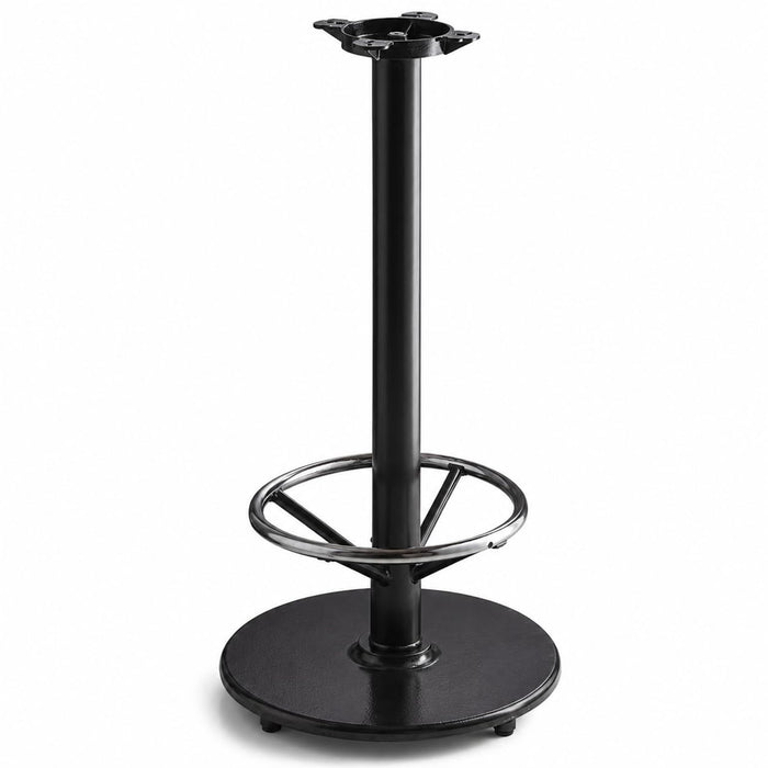 Glownary Cast Iron Bar Height Table Base, 22 Inch, Black Powder Coated Steel, with Chrome Footrest, Self-Leveling Feet, Indoor Use