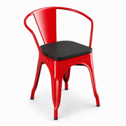 Glownary Alloy Ruby Red Indoor Arm Chair with Black Wood Seat, Metal Frame, 28.5 Inch Height, 400 lb Capacity, Stackable