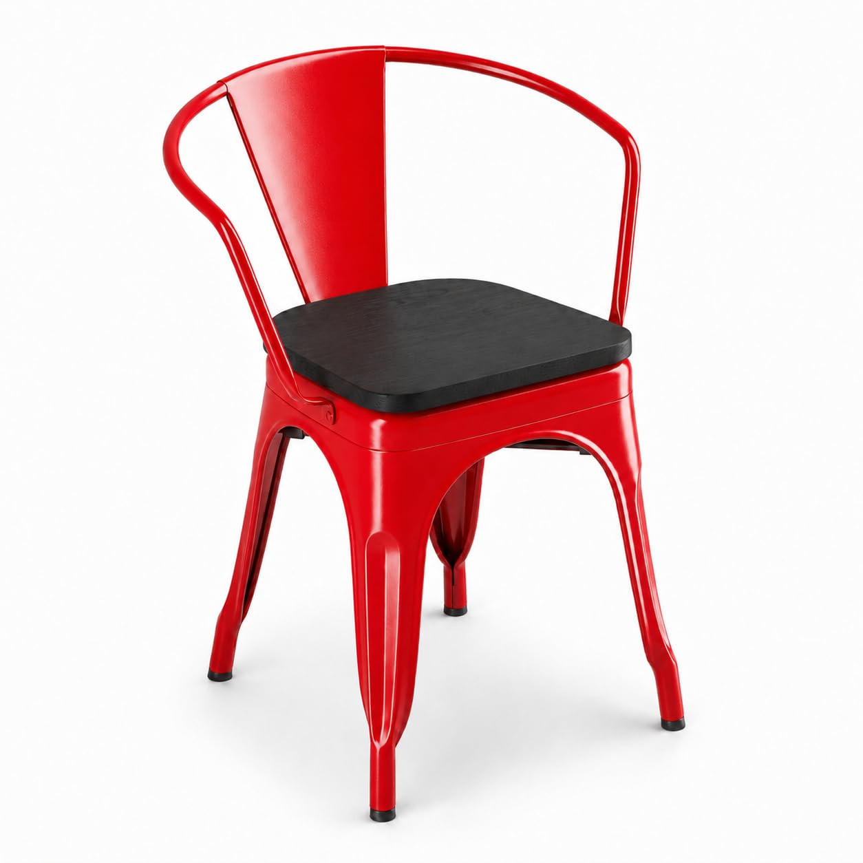 Glownary Alloy Ruby Red Indoor Arm Chair with Black Wood Seat, Metal Frame, 28.5 Inch Height, 400 lb Capacity, Stackable