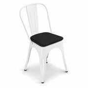 Glownary Pearl White Outdoor Cafe Chair with Black Magnetic Fabric Cushion, Steel Frame, 400 lb Capacity, Stackable, 33.5 x 17 x 17.25 Inches