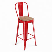 Glownary Ruby Red Indoor Cafe Barstool, Metal Frame with Gray Wood Seat, 46.5 Inch Bar Height, 400 lb Capacity, Modern Style, Assembly Required
