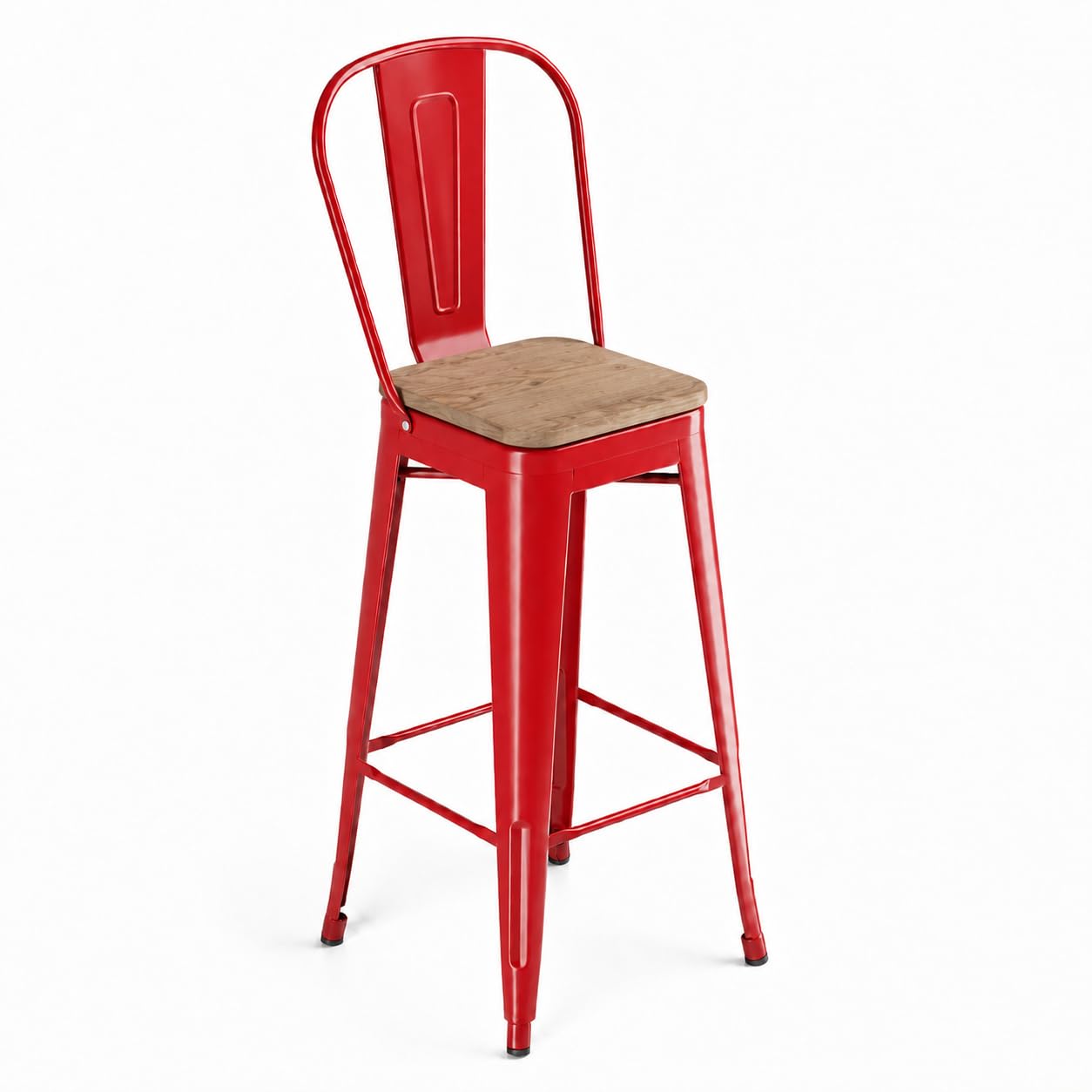 Glownary Ruby Red Indoor Cafe Barstool, Metal Frame with Gray Wood Seat, 46.5 Inch Bar Height, 400 lb Capacity, Modern Style, Assembly Required