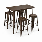 Glownary Alloy 48" x 30" Copper Bar Height Outdoor Table Set with 4 Backless Steel Barstools, Stackable, Powder-Coated, Rectangle