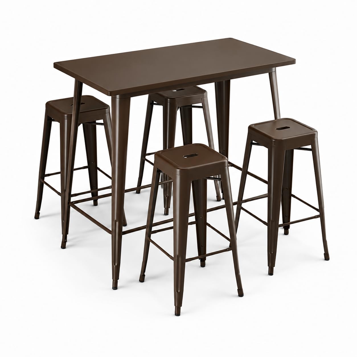Glownary Alloy 48" x 30" Copper Bar Height Outdoor Table Set with 4 Backless Steel Barstools, Stackable, Powder-Coated, Rectangle