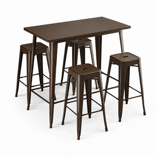 Glownary Alloy 48" x 30" Copper Bar Height Outdoor Table Set with 4 Backless Steel Barstools, Stackable, Powder-Coated, Rectangle