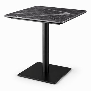 Glownary Excalibur Square Dining Table, 28 Inch, Paladina Faux Marble Finish, Black Steel Base, Indoor Outdoor Use, Weather-Resistant, Standard Height