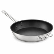 Glownary 14-Inch Stainless Steel Non-Stick Fry Pan, Commercial Grade, Aluminum-Clad Bottom, Excalibur Coating, Helper Handle, NSF Listed, Induction Ready, Silver